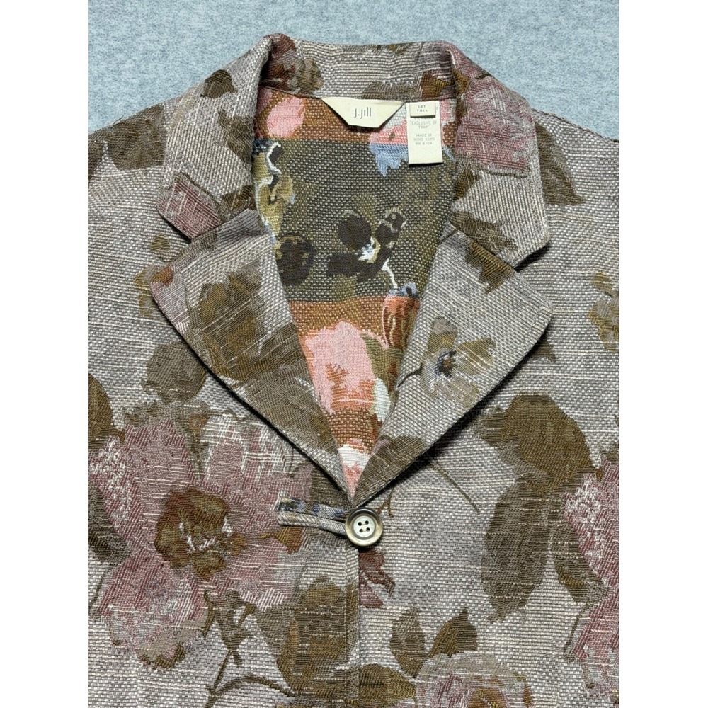 J. Jill Floral Tapestry Blazer Mauve Brown Multi Button Front Jacket 14T Tall - Picture 10 of 13